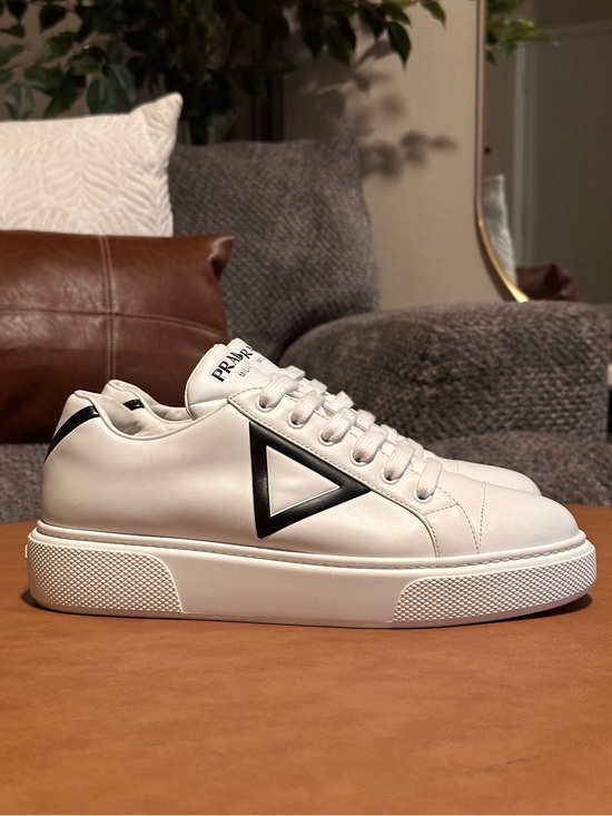 Prada Shoes - Prada Milano Triangle Logo White Black Leather Platform Sneakers EU 39.5 US 9.5